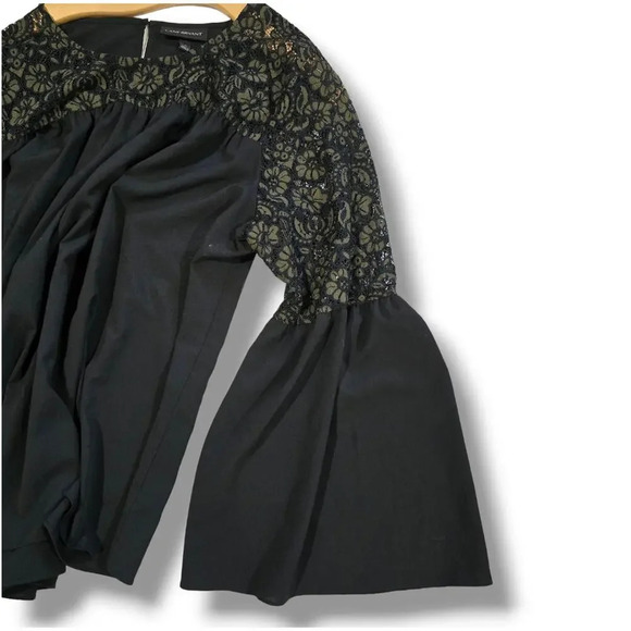 Lane Bryant women's Plus size black green lace bell long sleeves Blouse size 16 - Picture 5 of 9